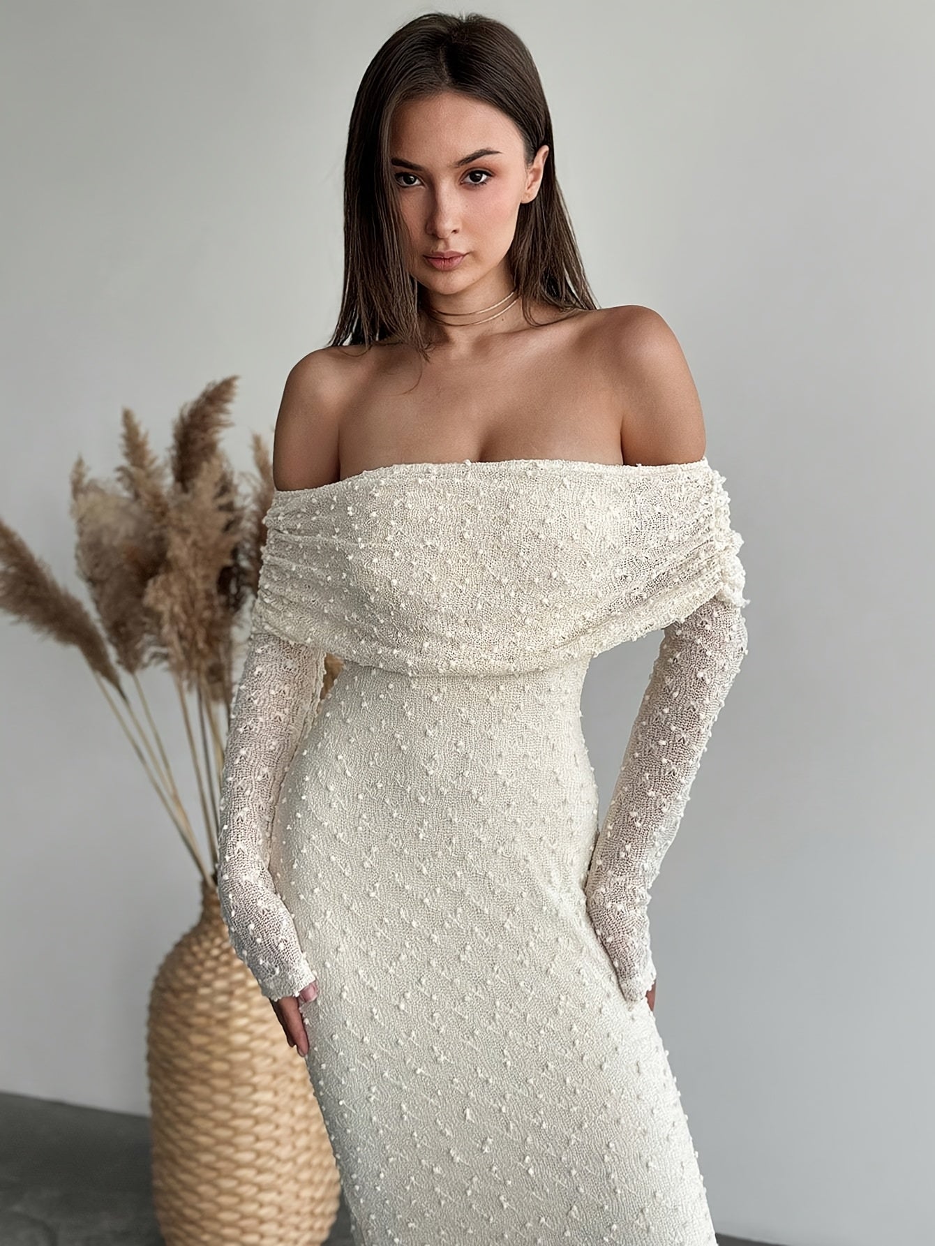 Damen Abendkleid | Off-Shoulder Mit Eleganter Struktur-Orthomode.de