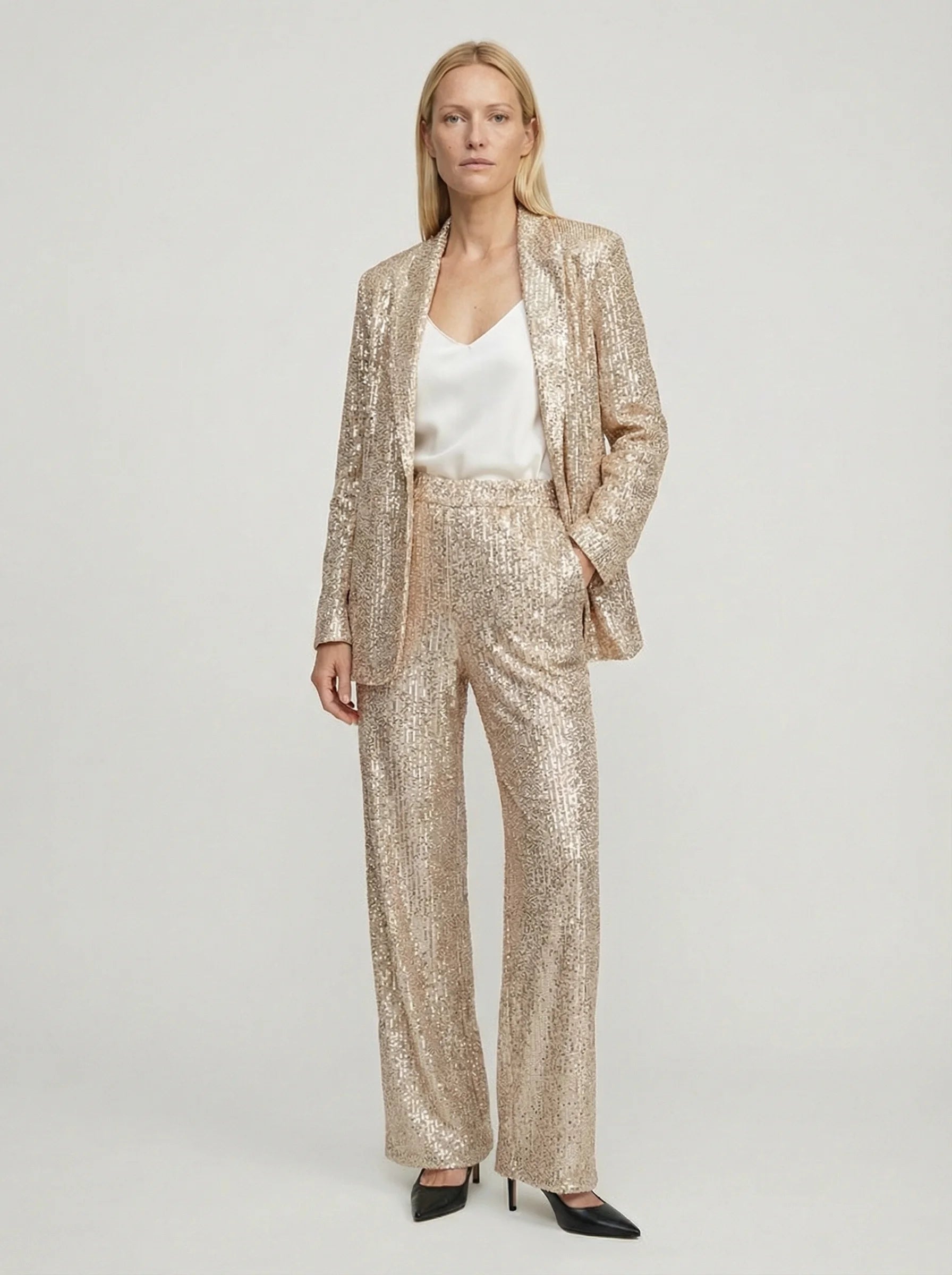 Hosenanzug Damen | Glänzendes Zweiteiler-Set Mit Pailletten