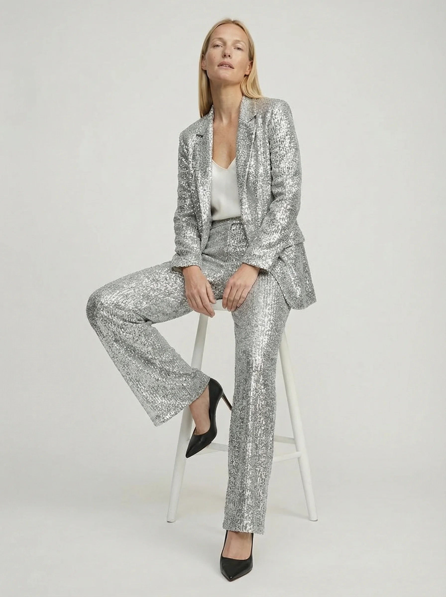 Hosenanzug Damen | Glänzendes Zweiteiler-Set Mit Pailletten