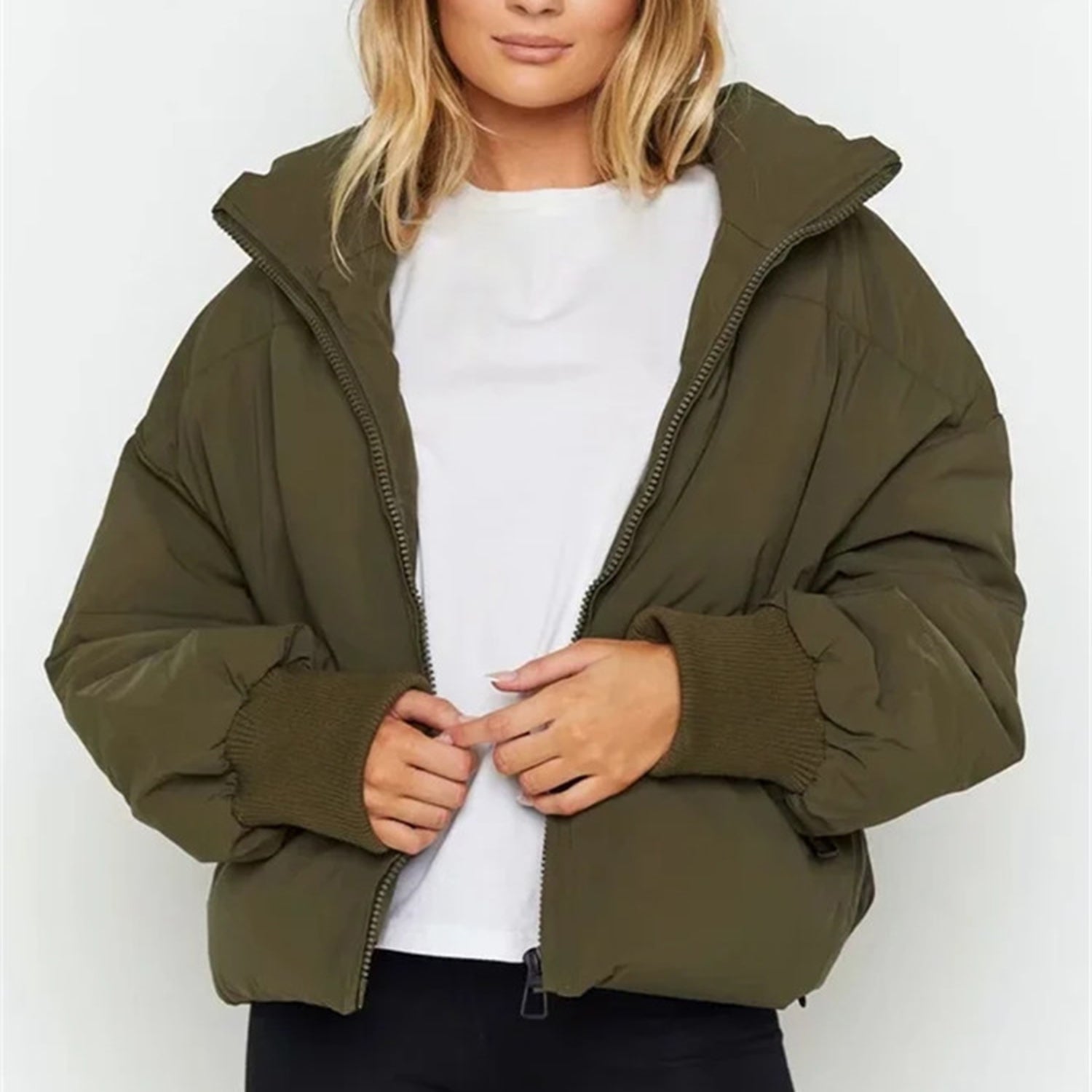 Damen Kurze Pufferjacke Mit Reißverschluss | Reißverschluss