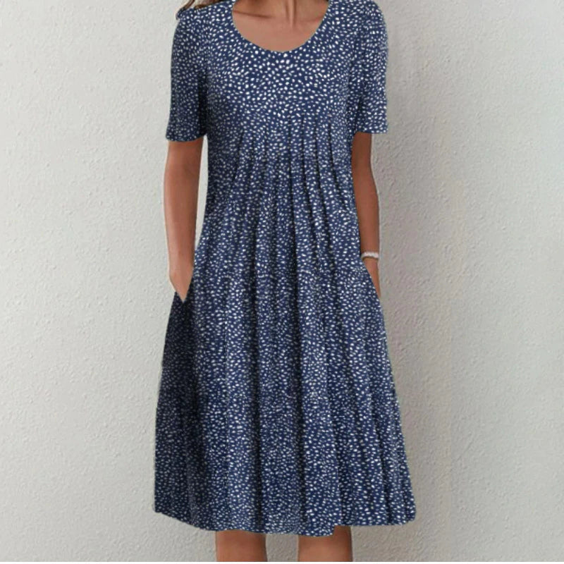 Damen Sommerkleid | Knielanges Kleid Kurzarm-Marineblau-S-Orthomode.de