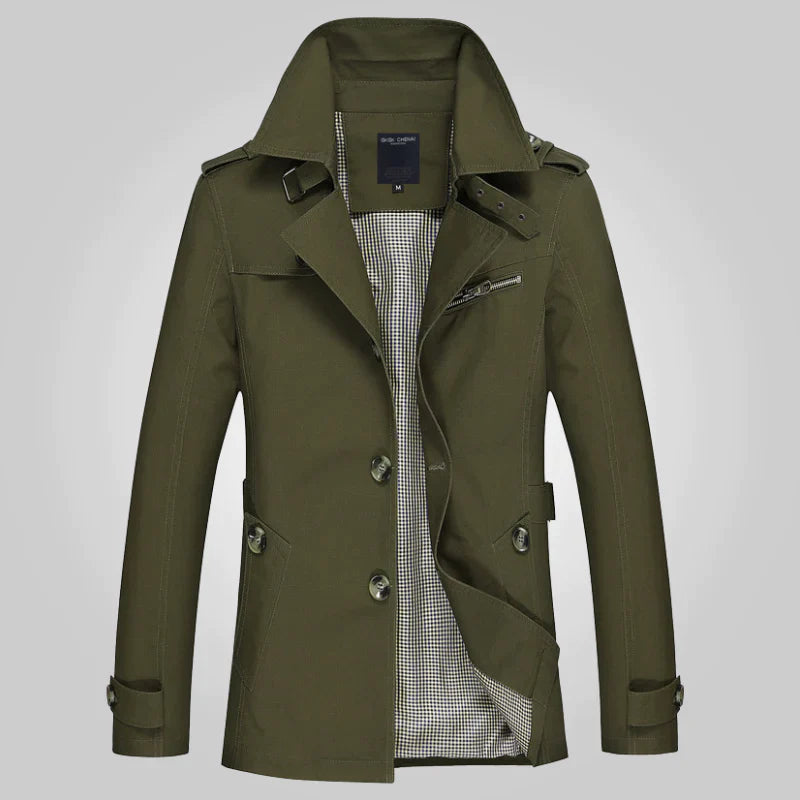 Lässiger Trenchcoat Mit Stehkragen Für Herren | Knopfdetails