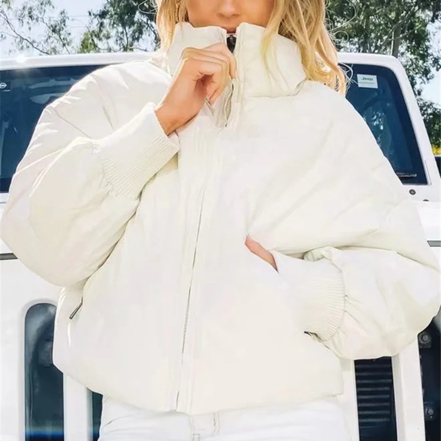 Damen Kurze Pufferjacke Mit Reißverschluss | Reißverschluss