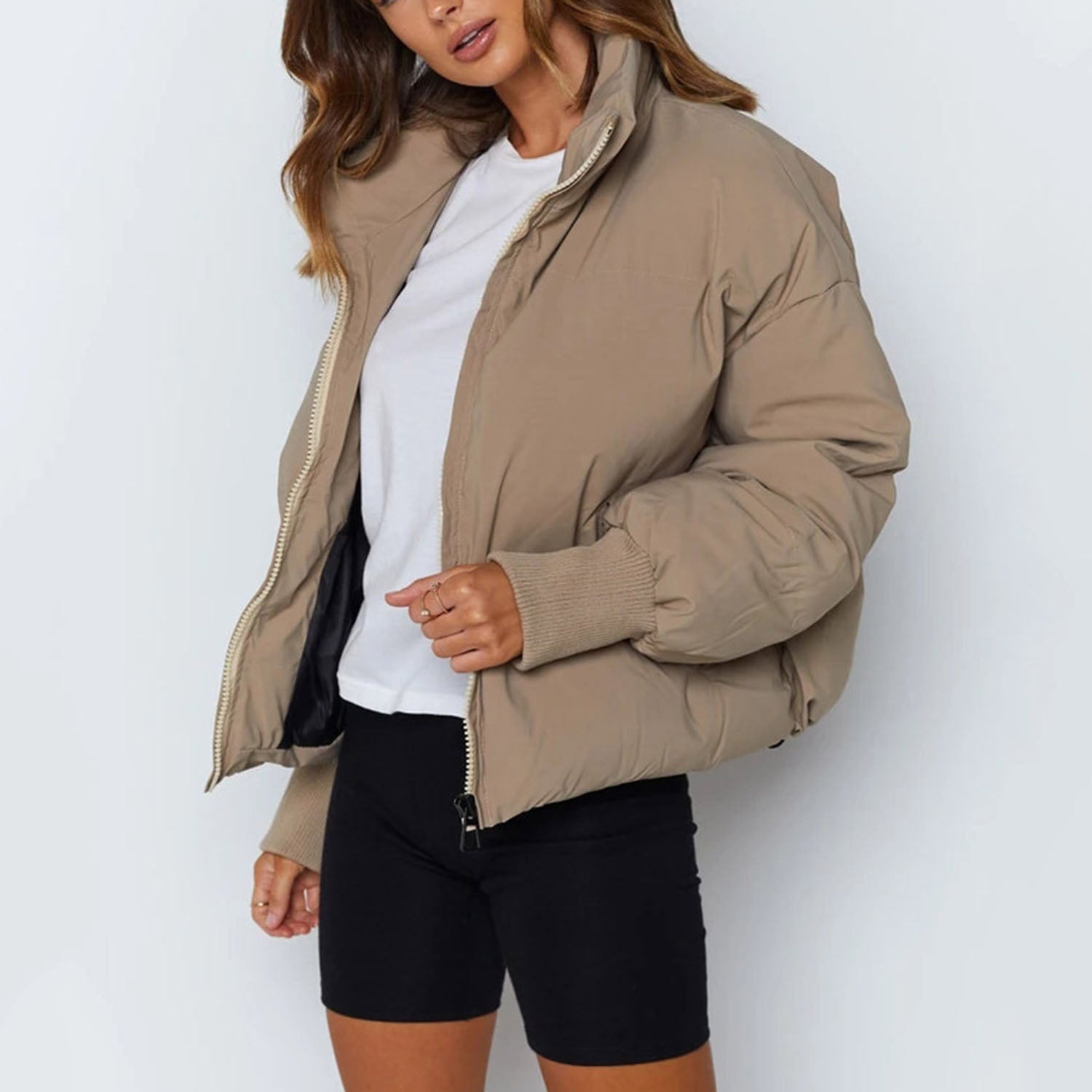 Damen Kurze Pufferjacke Mit Reißverschluss | Reißverschluss