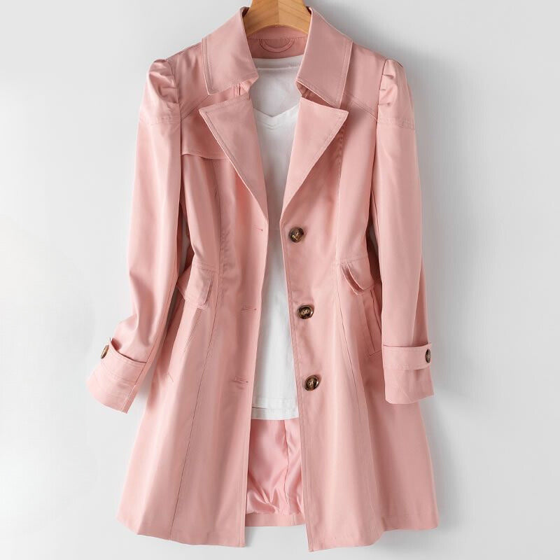 Trenchcoat Damen | Taillierter Schnitt Mit Reverskragen-Rosa-S-Orthomode.de