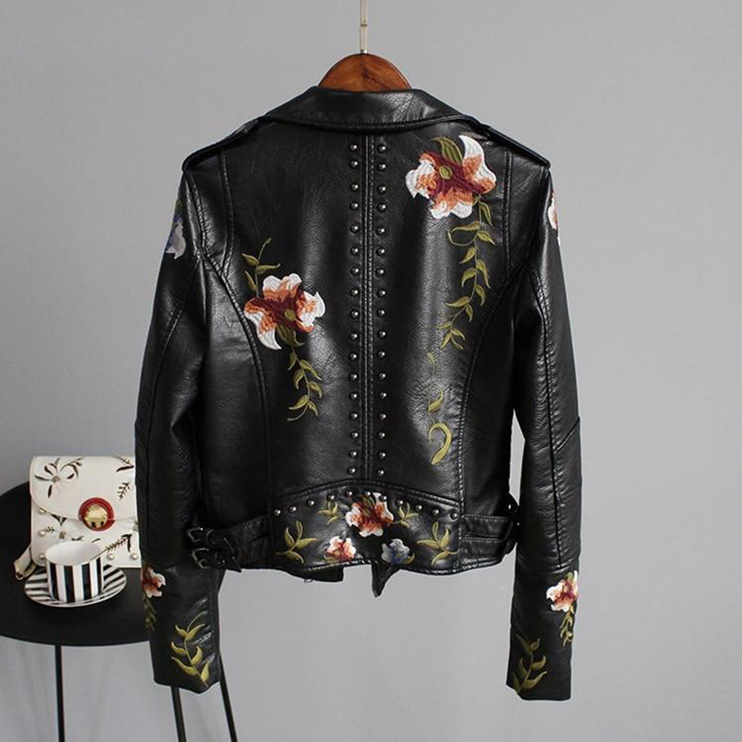 Bestickte Bikerjacke Mit Blumenmuster Für Damen | Kurz