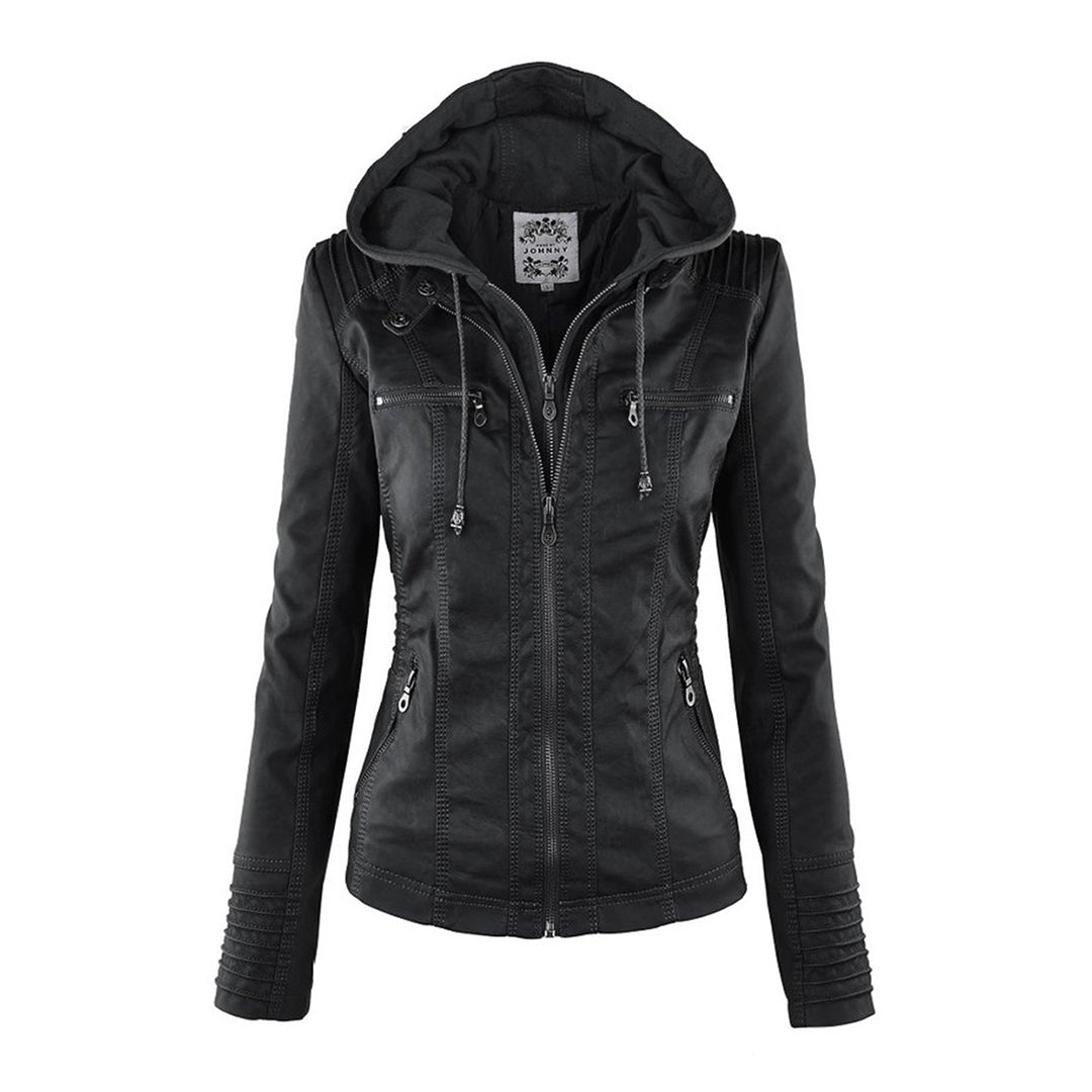 Leder-Bikerjacke Mit Kapuze Für Damen | Winter