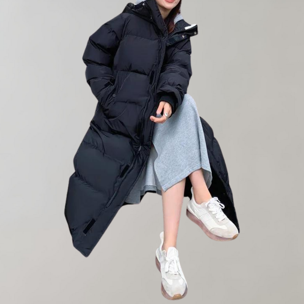 Damen Lange Pufferjacke Mit Kapuze | Reißverschluss