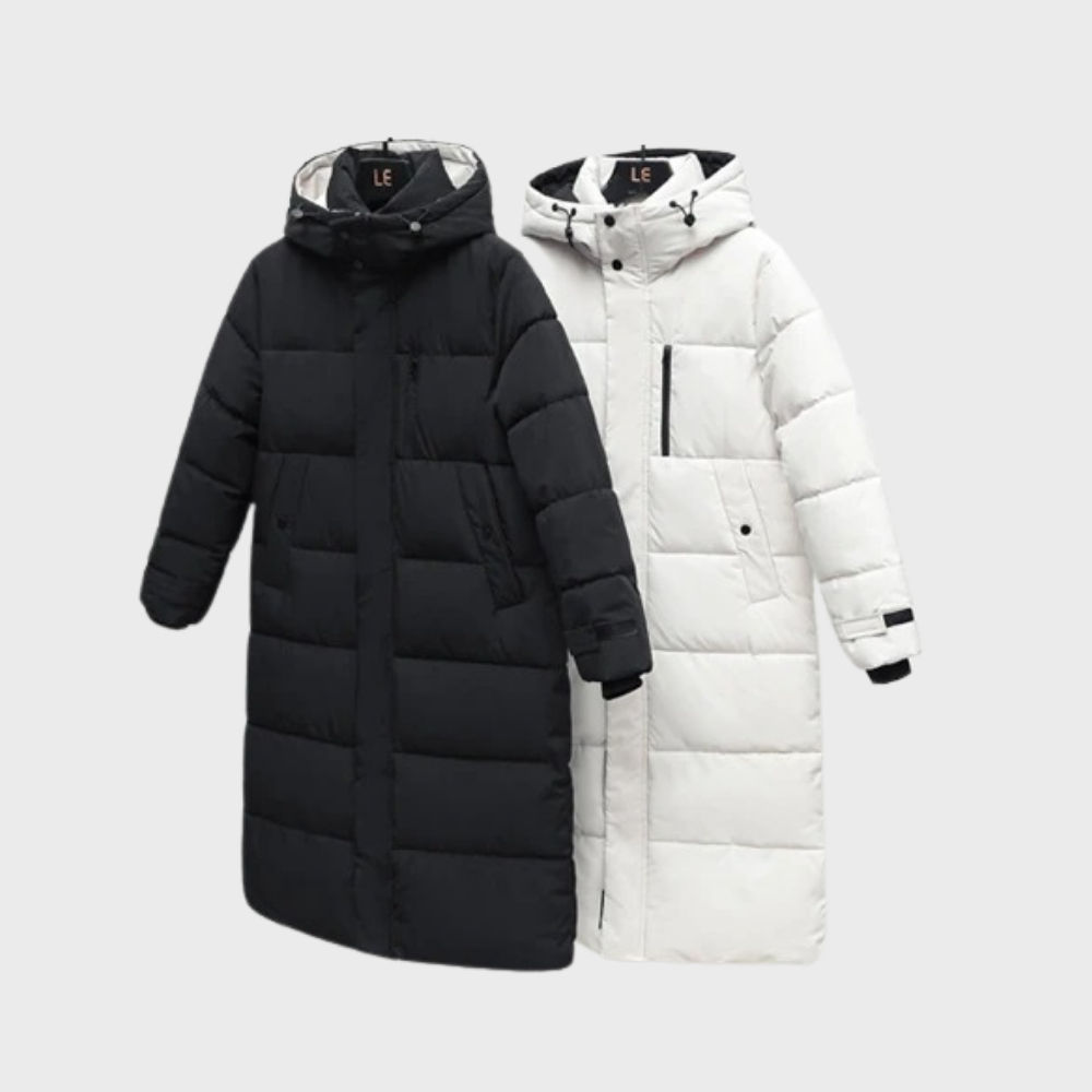 Damen Lange Pufferjacke Mit Kapuze | Reißverschluss