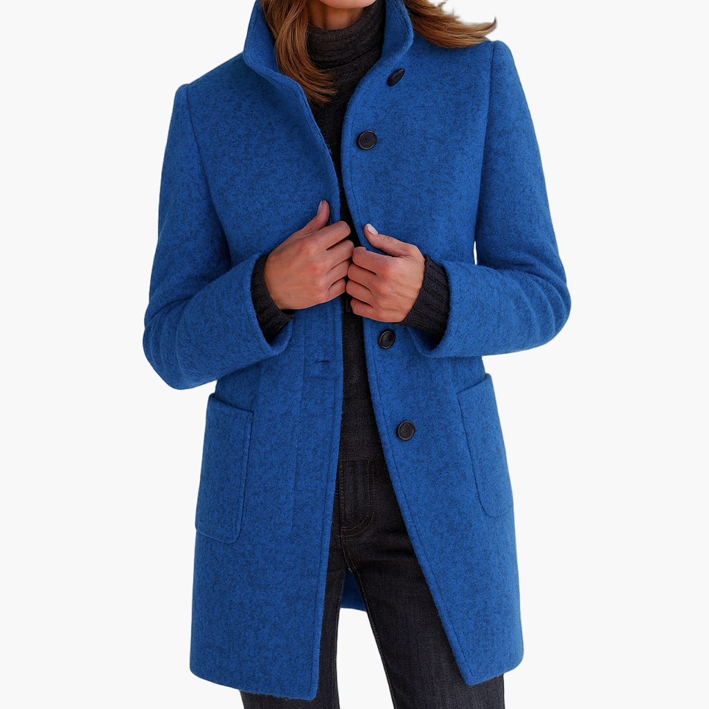 Übergangsjacke Damen | Eleganter Kurzmantel Mit Knopfleiste-Blau-S-Orthomode.de