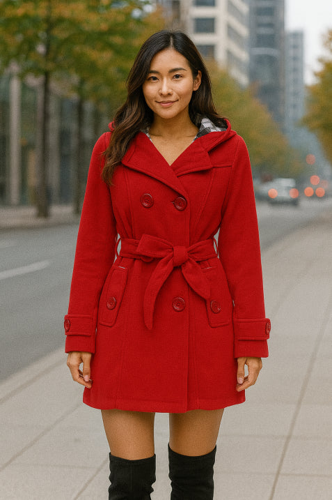 Damen Zweireihiger Wintermantel | Mit Gürtel