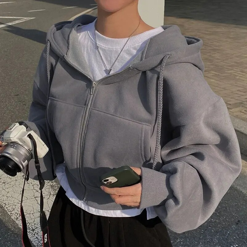 Oversize Kapuzenpullover Mit Reißverschluss Für Damen | Kurz