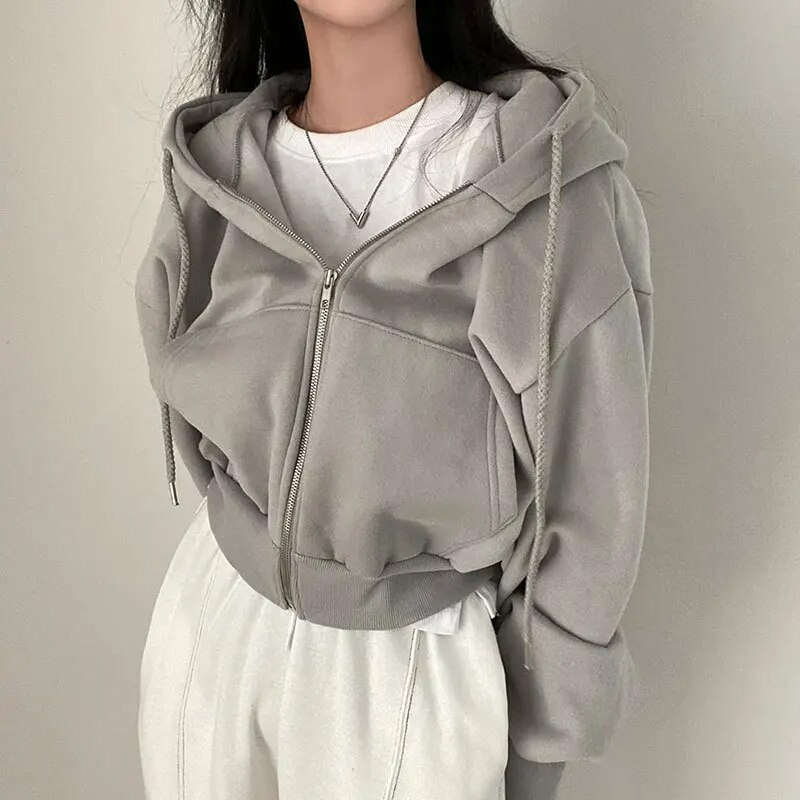 Oversize Kapuzenpullover Mit Reißverschluss Für Damen | Kurz
