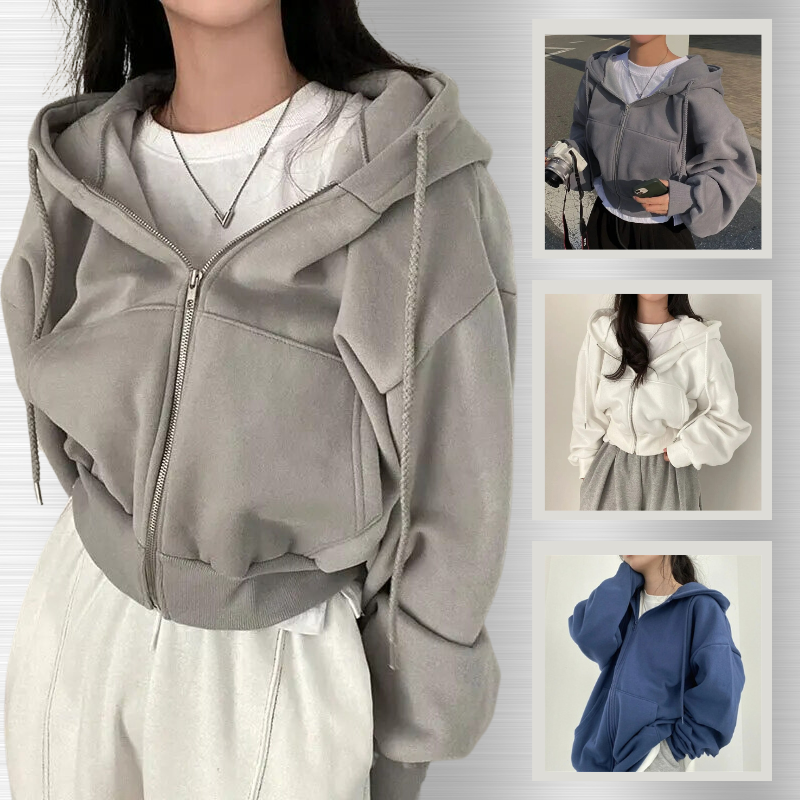 Oversize Kapuzenpullover Mit Reißverschluss Für Damen | Kurz