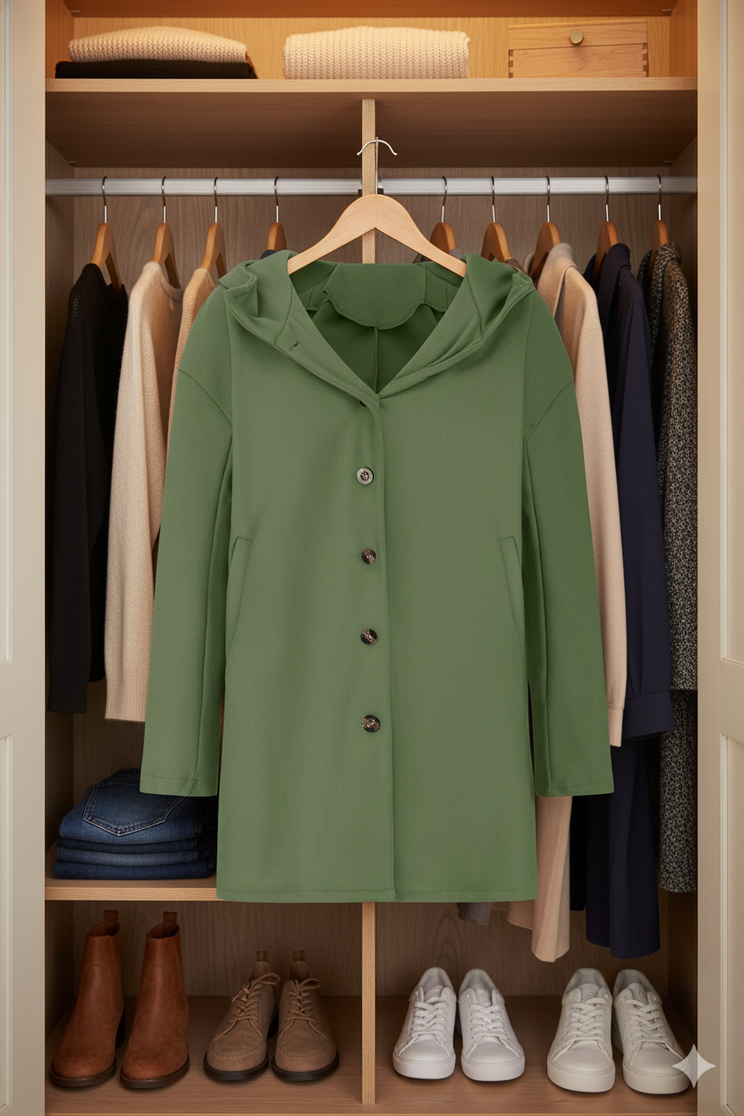 Damen Kapuzenmantel | Elegant Knopfleiste Design