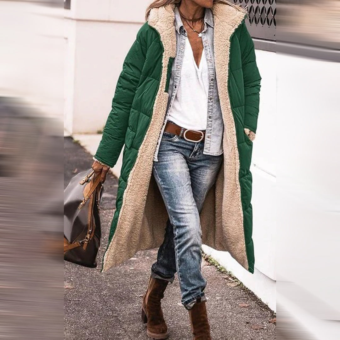 Damen Gestepptem Wintermantel Mit Kapuze Und Taschen | Lang