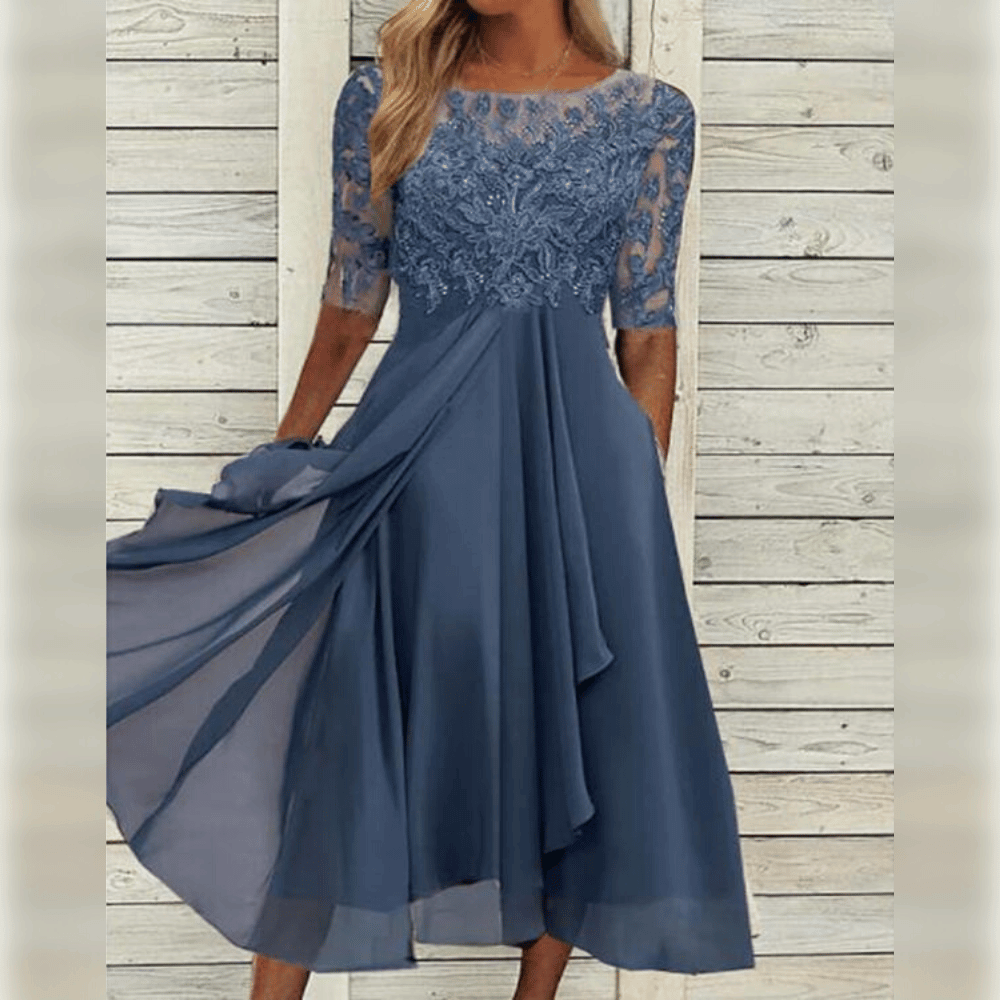Damen Kleid Für Hochzeitsgäste | Elegantes Midikleid-Blau-XS-Orthomode.de
