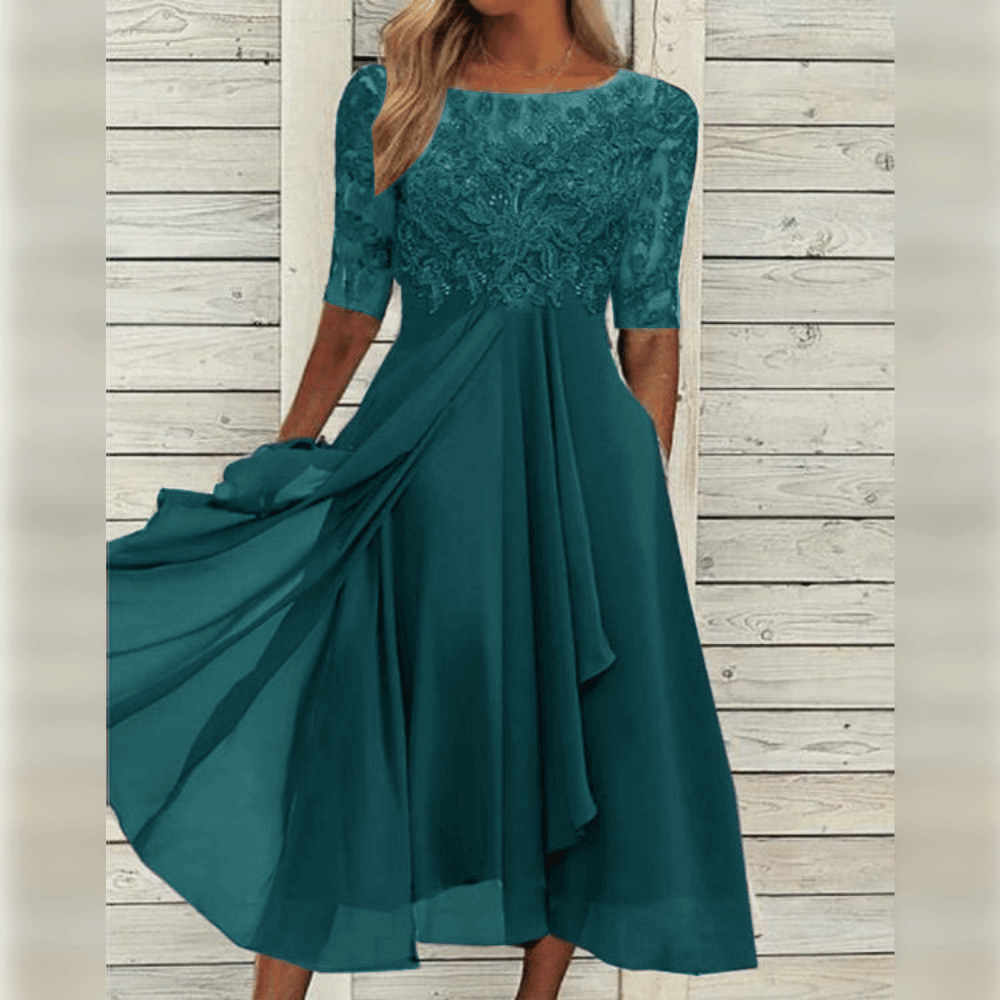 Damen Kleid Für Hochzeitsgäste | Elegantes Midikleid-Türkis-XS-Orthomode.de