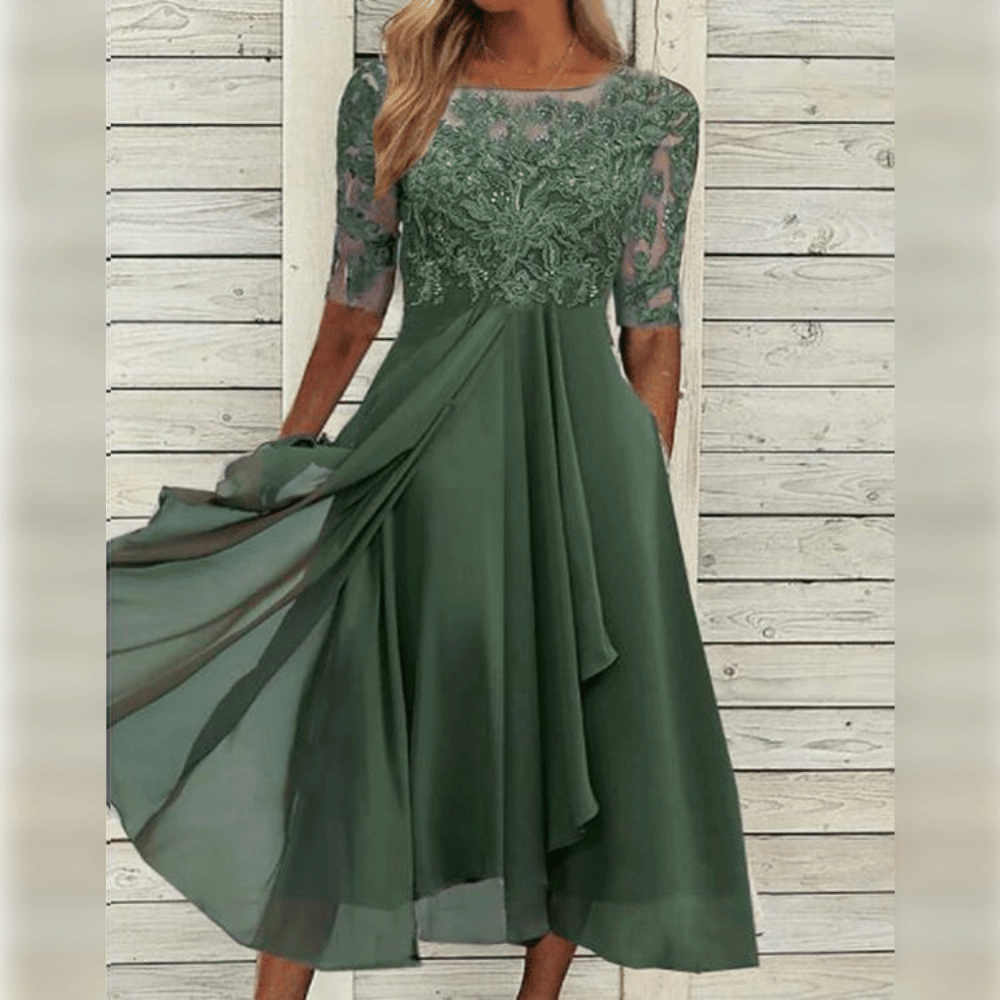 Damen Kleid Für Hochzeitsgäste | Elegantes Midikleid-Grün-XS-Orthomode.de