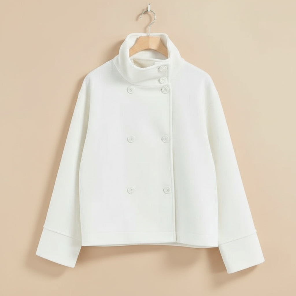 Damen Übergangsjacke | Doppelreihiger Schnitt Mit Stehkragen-Weiß-S-Orthomode.de