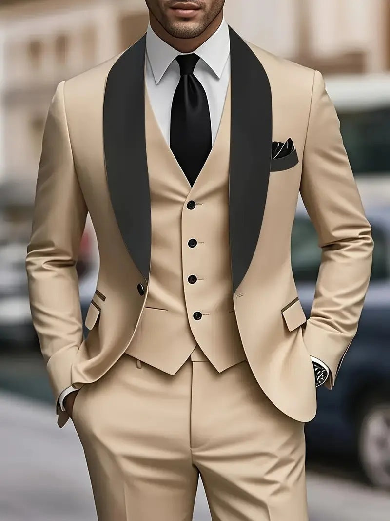 Anzug Herren | Dreiteiliger Anzug Mit Stilvollem Design-Beige-S-Orthomode.de