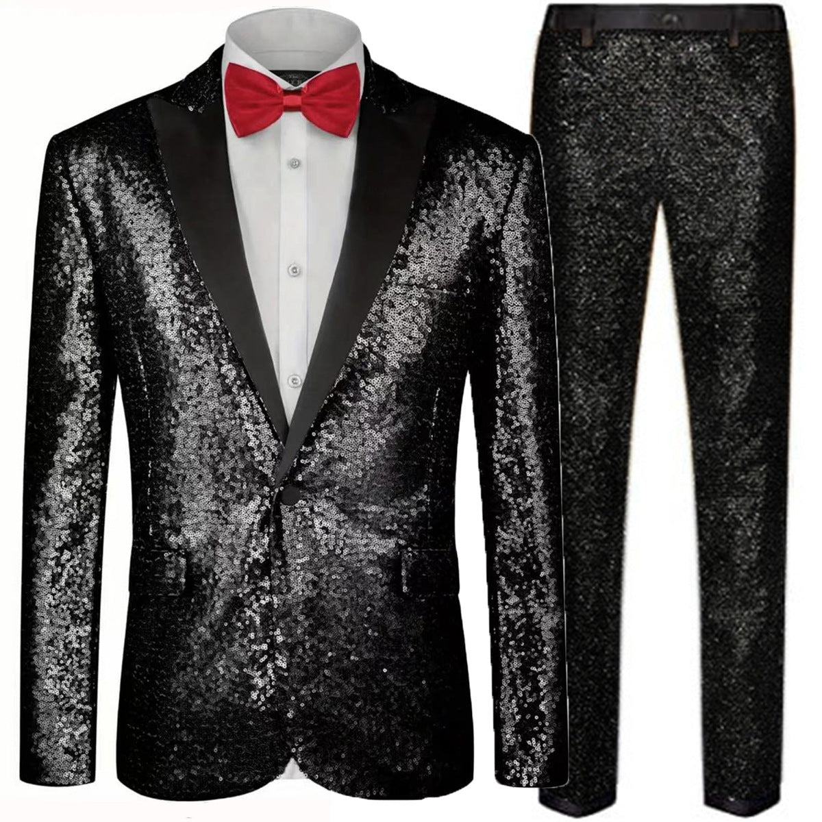 Anzug Herren | Glänzender Abendanzug Mit Paillettenoptik-Schwarz-M-Orthomode.de