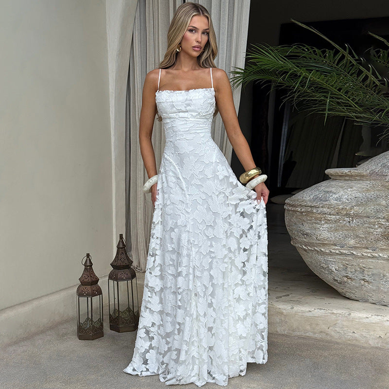 Damen Langes Abendkleid | Florale Struktur Und Spaghettiträger-Orthomode.de