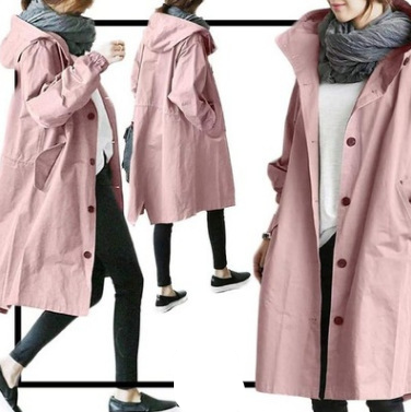 Lange Regenjacke Mit Kapuze Für Frauen | Knopfverschluss