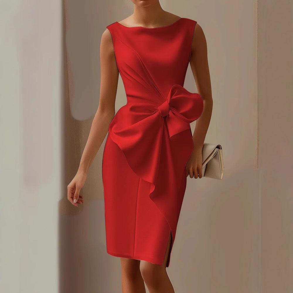 Damen Sommerkleid | Abendkleid Kurzes Kleid Schleife-Rot-S-Orthomode.de
