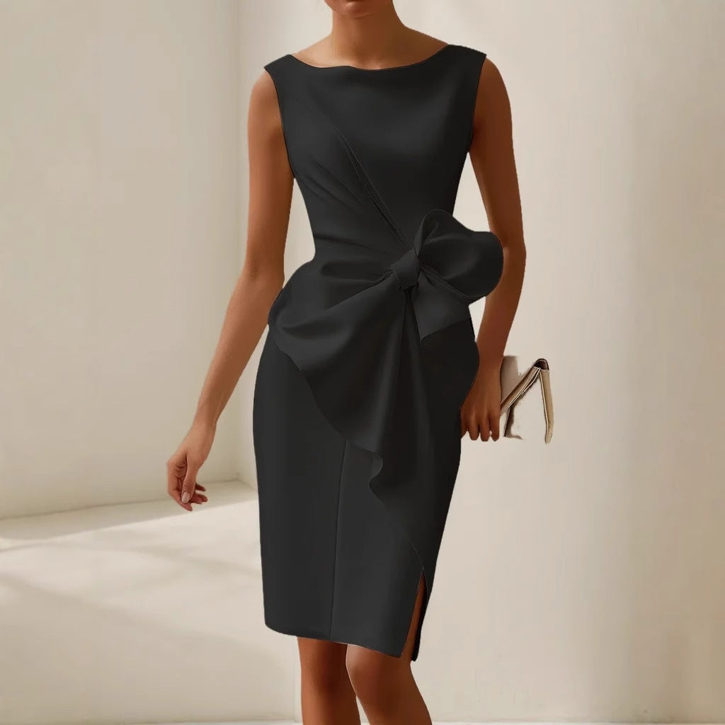 Damen Sommerkleid | Abendkleid Kurzes Kleid Schleife-Schwarz-S-Orthomode.de