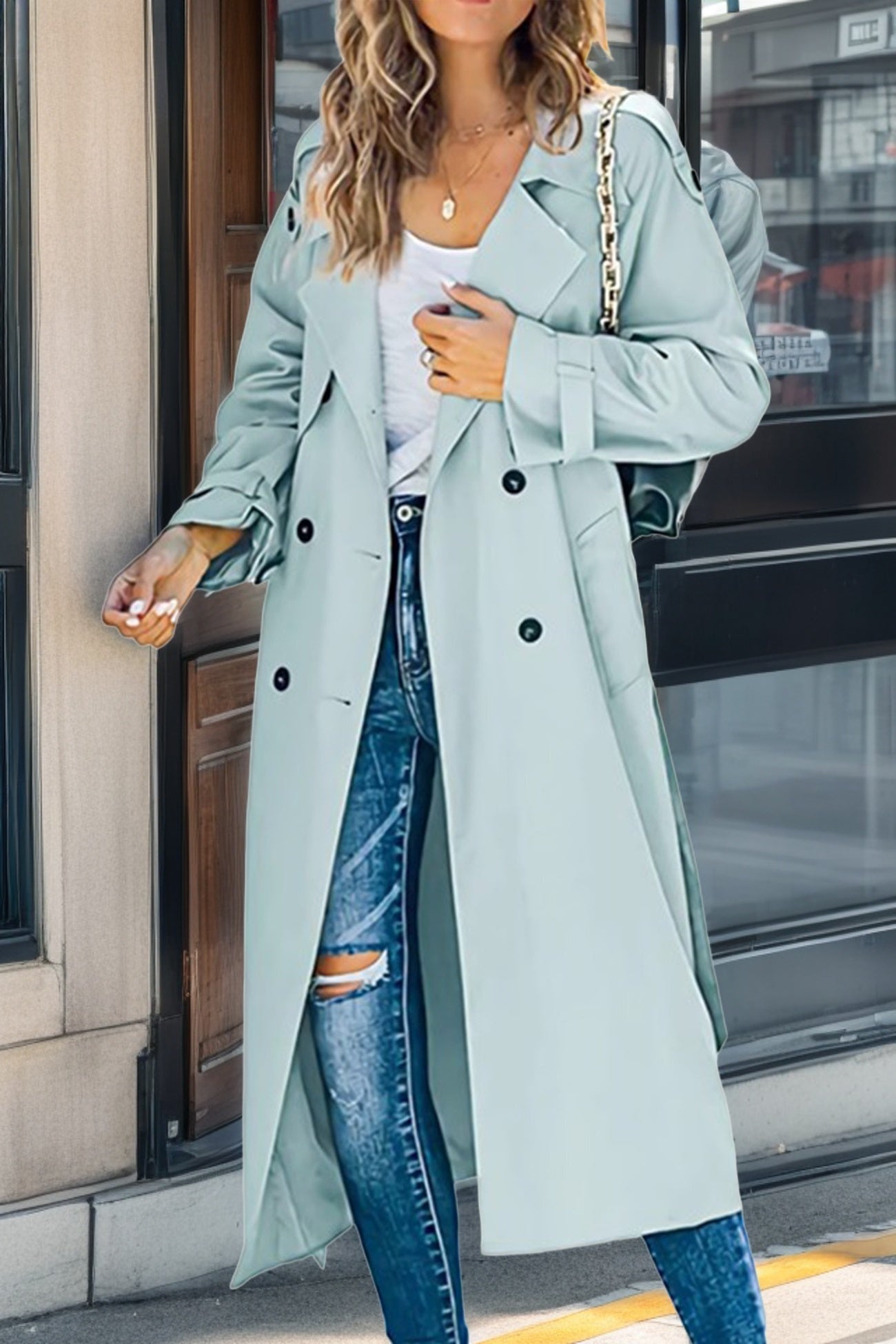 Klassischer Langer Trenchcoat Für Damen | Zweireihig