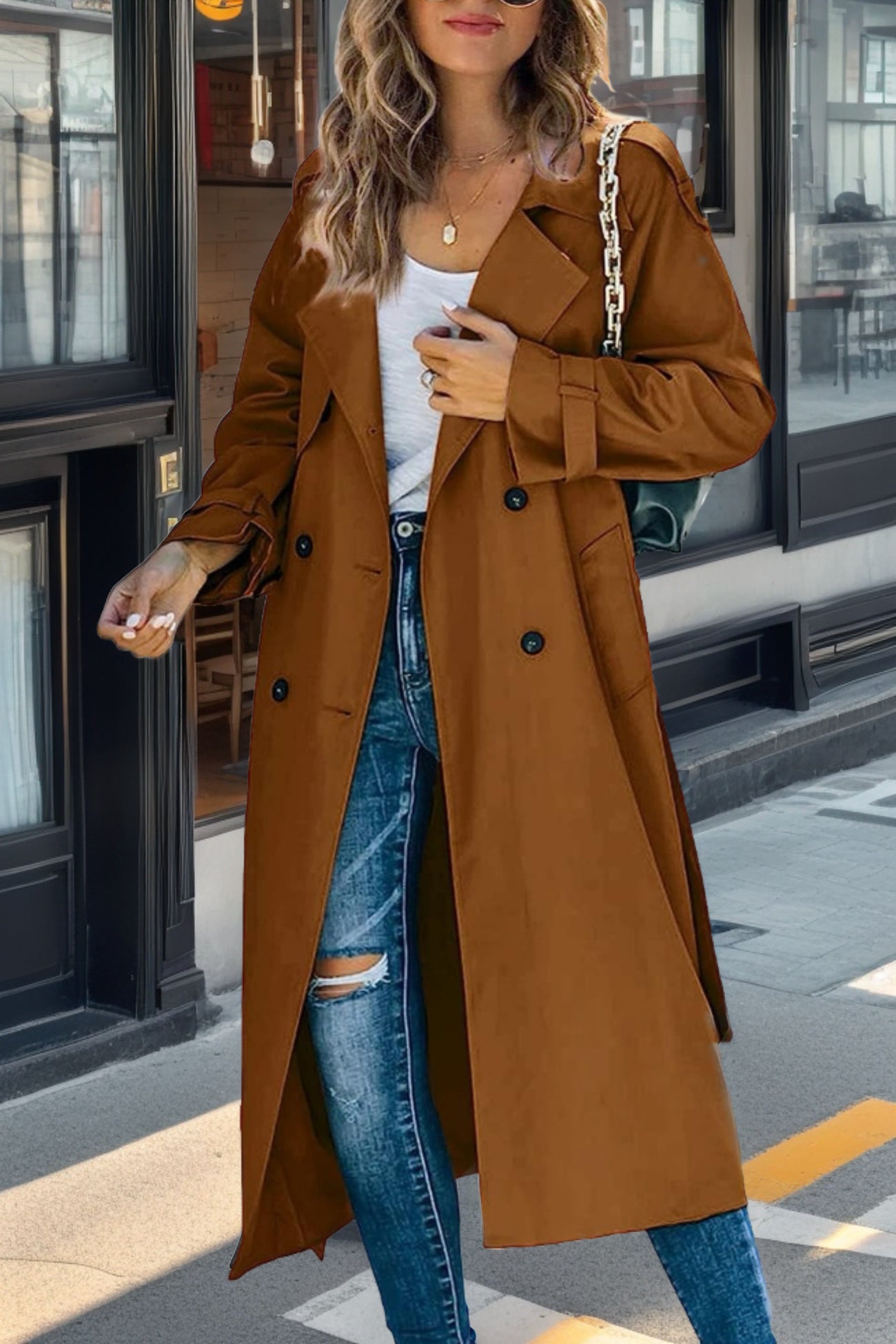 Klassischer Langer Trenchcoat Für Damen | Zweireihig