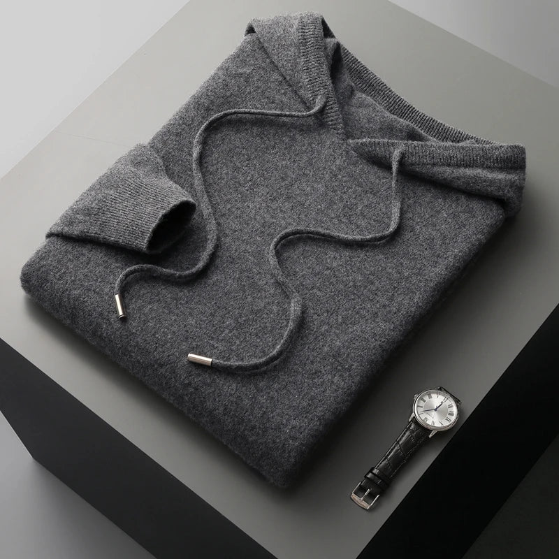 Einfarbiger Kaschmir-Hoodie Mit Langen Ärmeln Für Herren | Winter