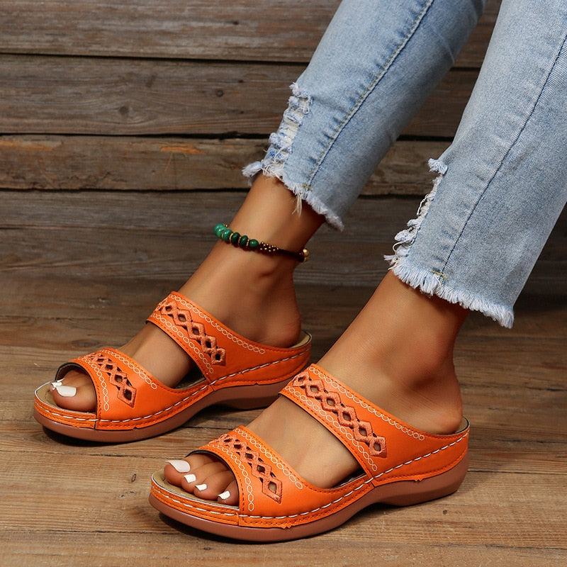 Damen Sandalen Orthopädische | Offene Passform Mit Riemen-Orange-35-Orthomode.de