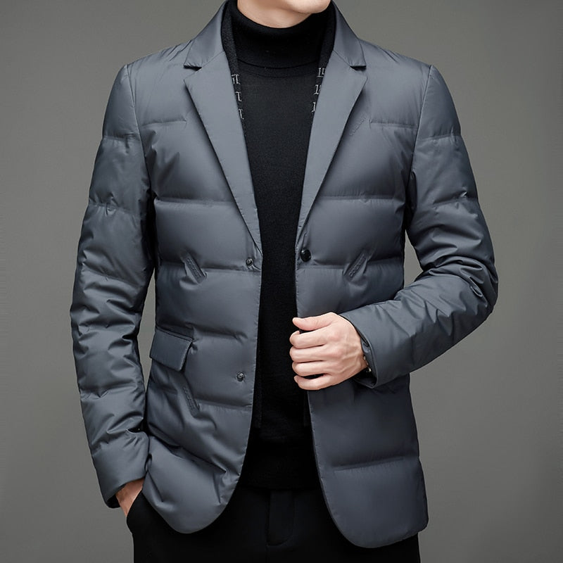 Stylische Herren Daunenjacke Mit Knopfleiste Und Tasche | Winter