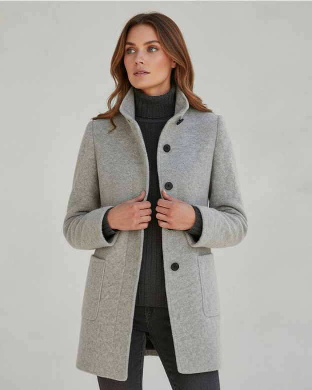 Übergangsjacke Damen | Eleganter Kurzmantel Mit Knopfleiste-Grau-S-Orthomode.de