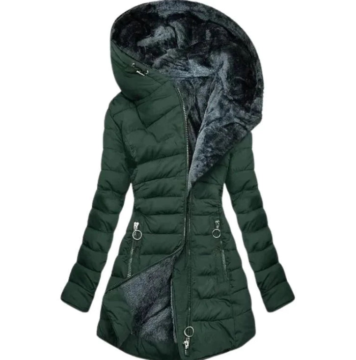 Stylischer Damen-Winterparka Mit Reißverschluss Und Kapuze Und Tasche | Winter