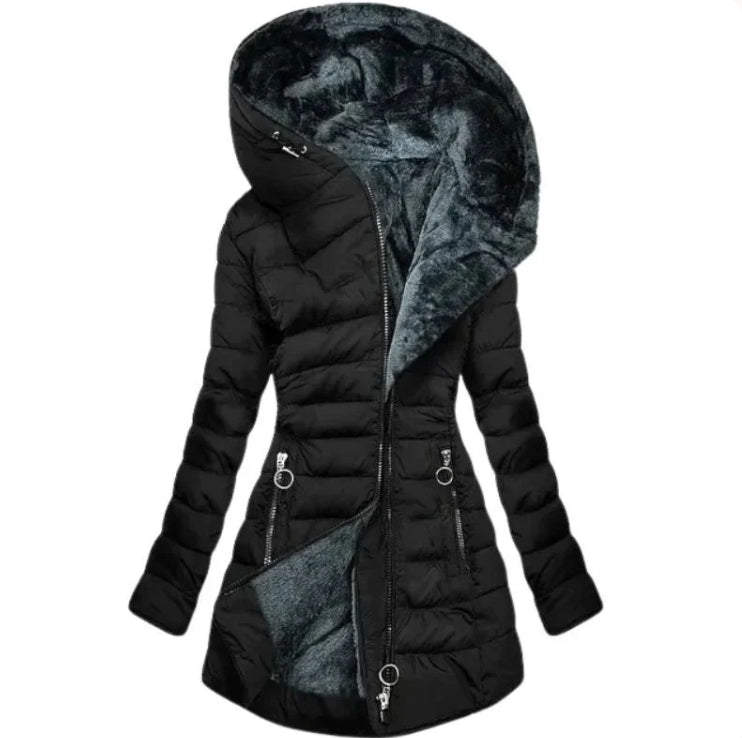 Stylischer Damen-Winterparka Mit Reißverschluss Und Kapuze Und Tasche | Winter