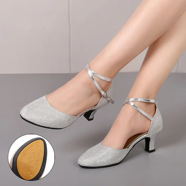 Sandalen Damen | Absatzform Mit Knöchelriemen-Stil-2-Silber-34-Orthomode.de