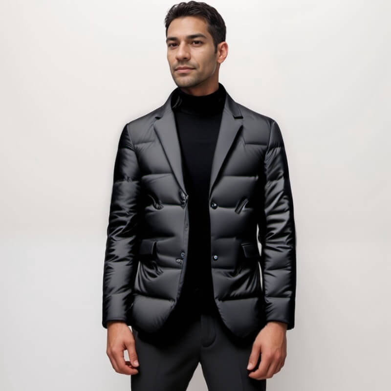 Stylische Herren Daunenjacke Mit Knopfleiste Und Tasche | Winter