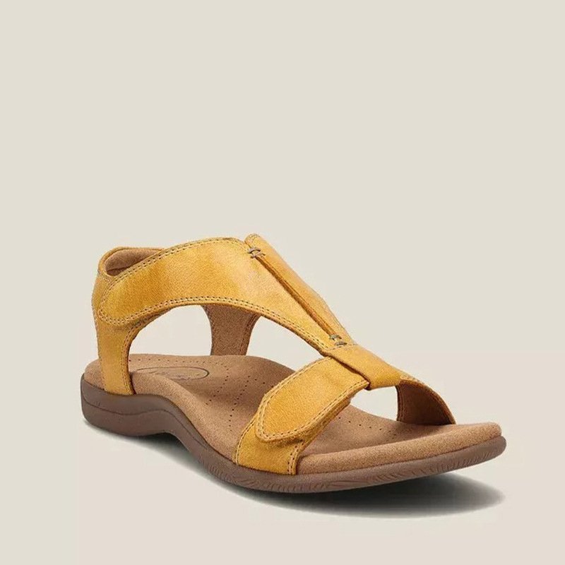 Sandalen Damen Bequemes | Offene Passform Mit Riemen-Gelb-35-Orthomode.de