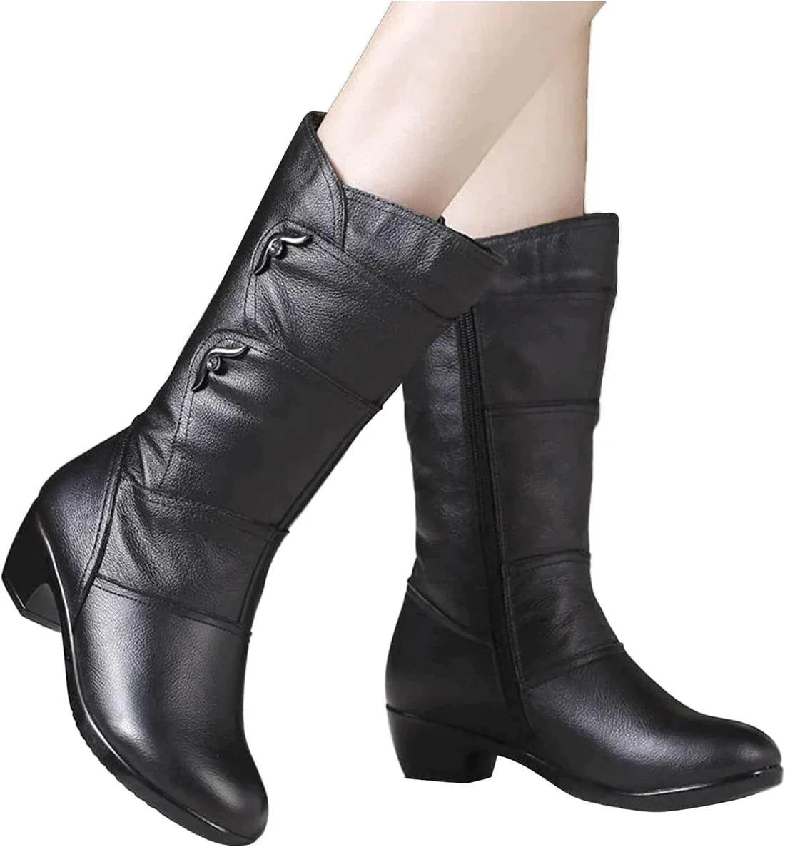 Damen Schwarze Stiefel Mit Blockabsatz | Winter