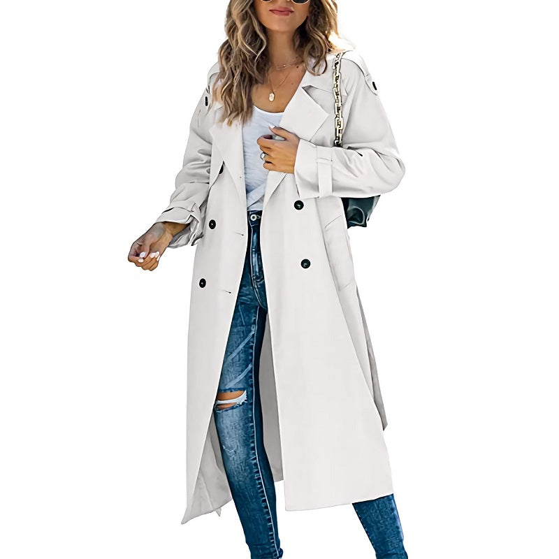 Langer Trenchcoat Mit Verstellbaren Bündchen Für Frauen | Winter