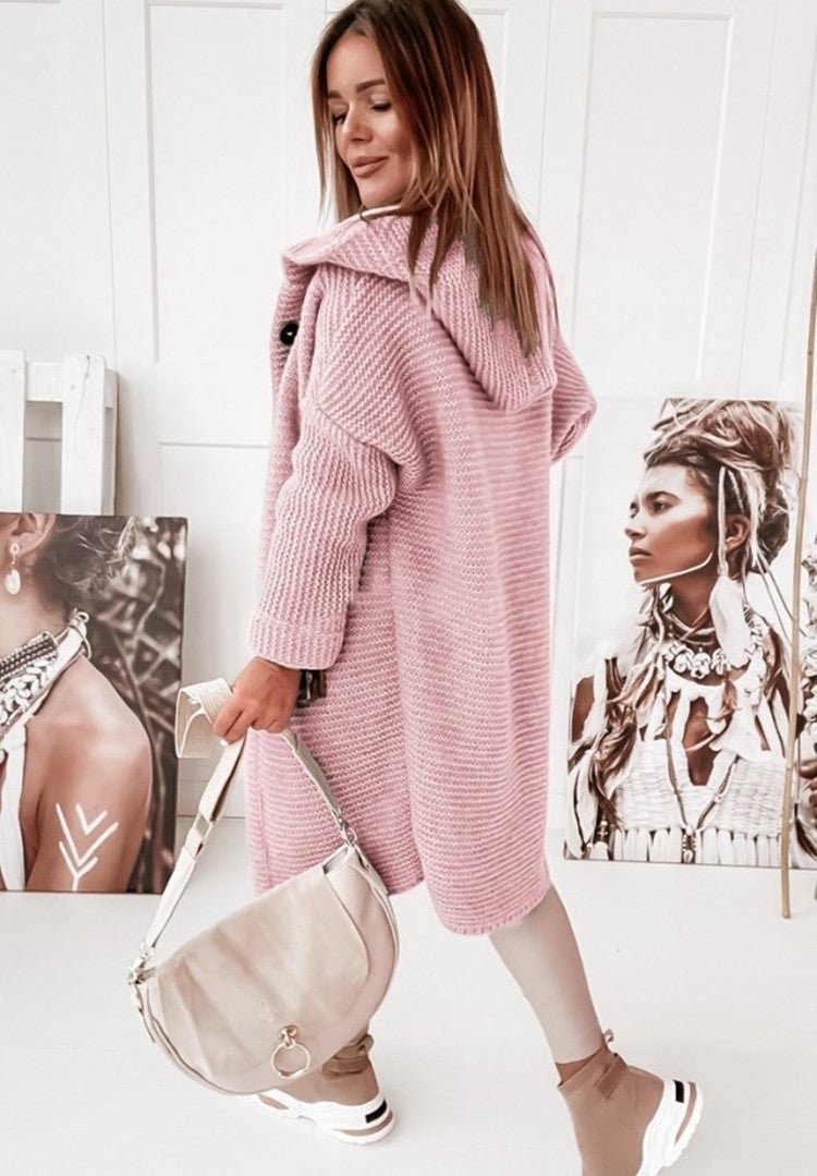 Klassischer Langer Cardigan Mit Kapuze Für Damen | Zweireihig