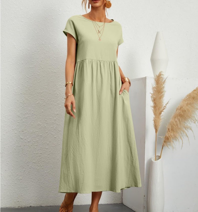 Damen Sommerkleid | Midikleid Kurzarm Mit Taschen-Hellgrün-S-Orthomode.de