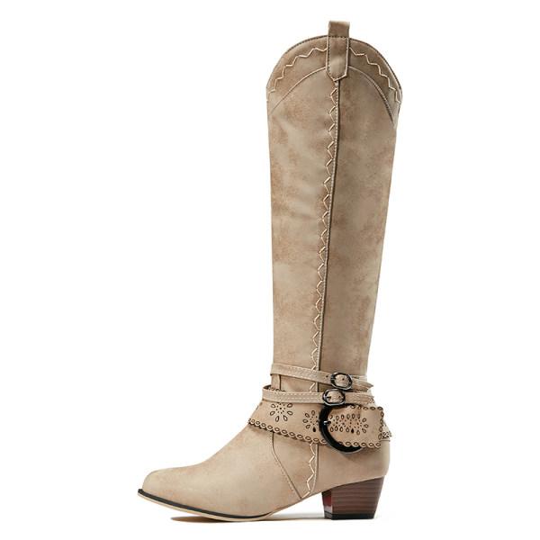 Damen Cowboystiefel Mit Blockabsatz | Dekorative Schnalle