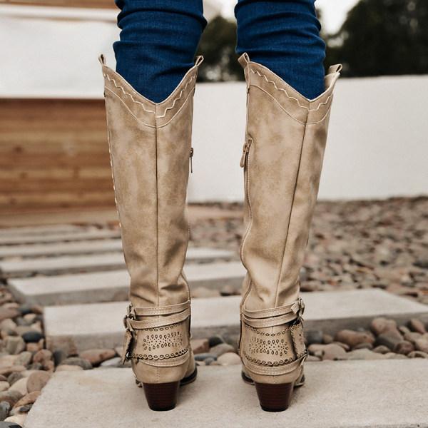 Damen Cowboystiefel Mit Blockabsatz | Dekorative Schnalle