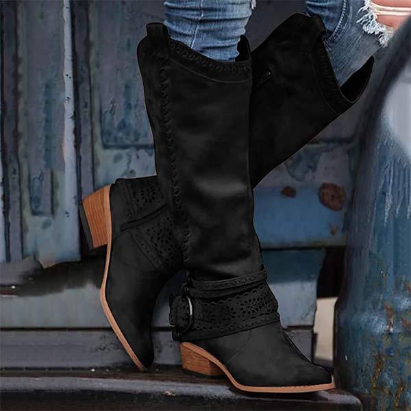 Damen Cowboystiefel Mit Blockabsatz | Dekorative Schnalle