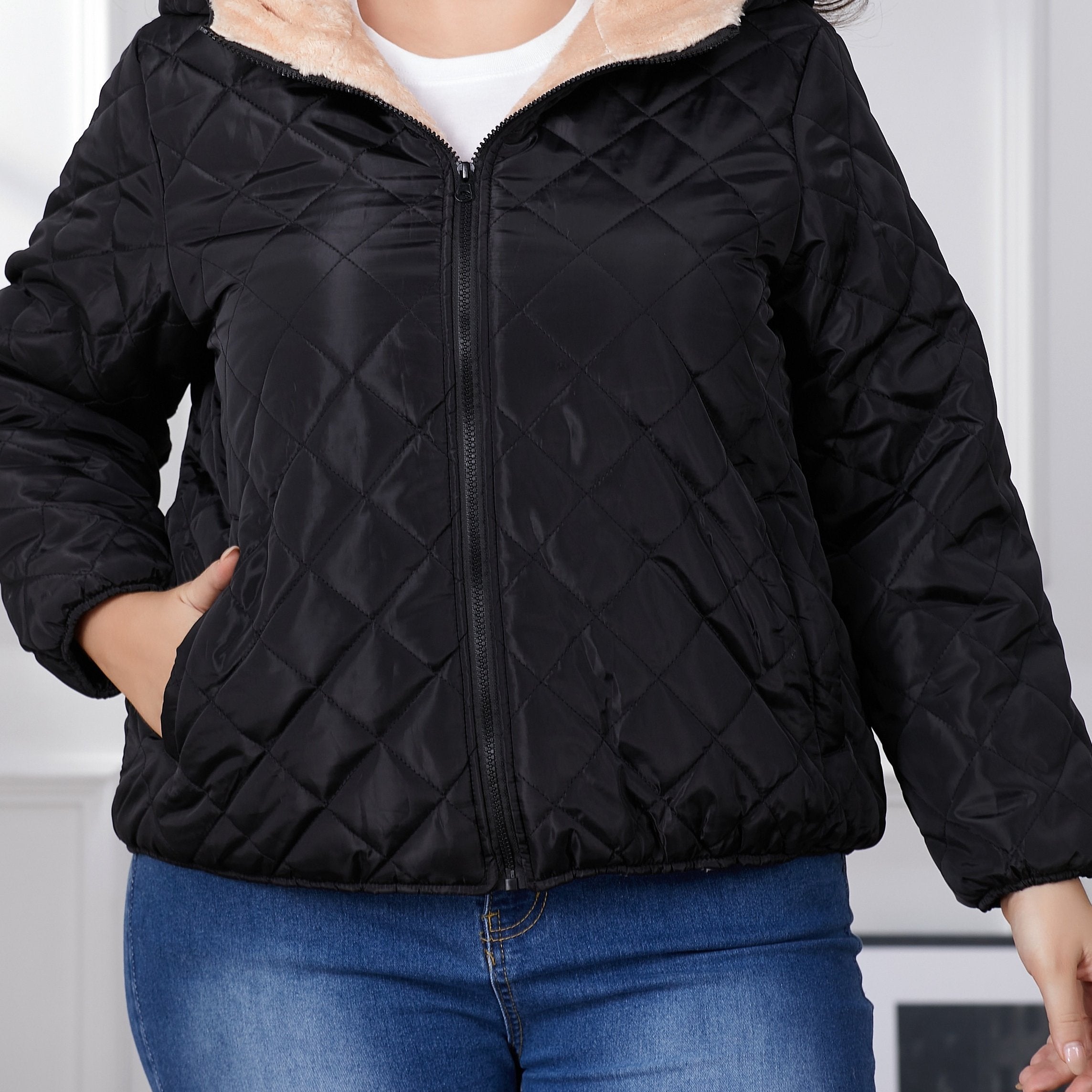 Damen Schwarze Jacke Mit Langarm | Winter
