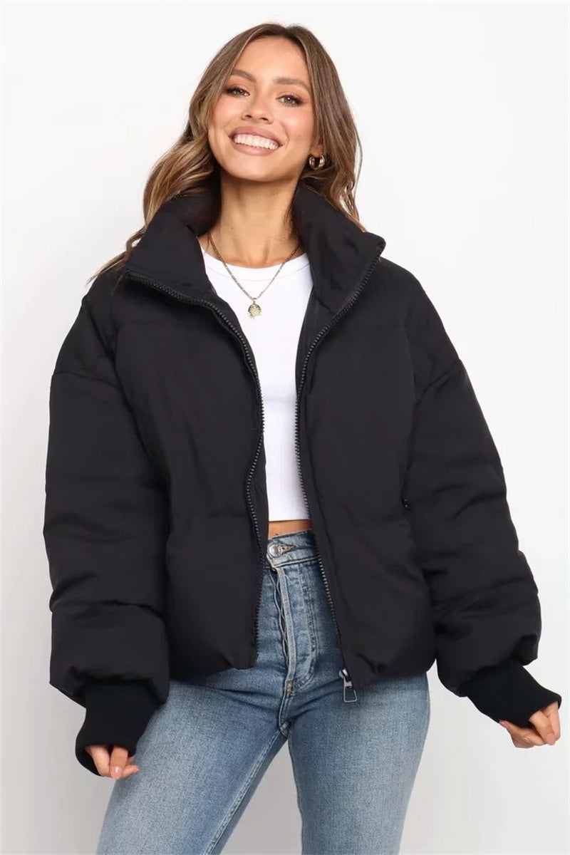 Damen Stylische Pufferjacke Mit Reißverschluss | Winter